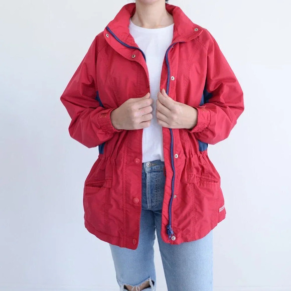 Vintage Northern Reflections Cottage Essentials Red w Blue Zip Up Hood Jacket M - Picture 2 of 13